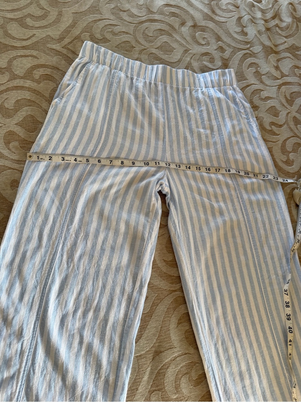 Coastal Comfort Blue White Striped Linen Blend Wide Leg Pants M - Picture 14 of 14